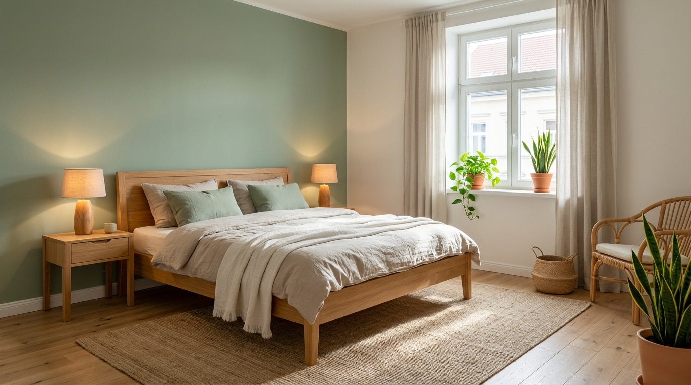 Chambre vert sauge et bois : l’alliance parfaite pour une déco apaisante et chaleureuse