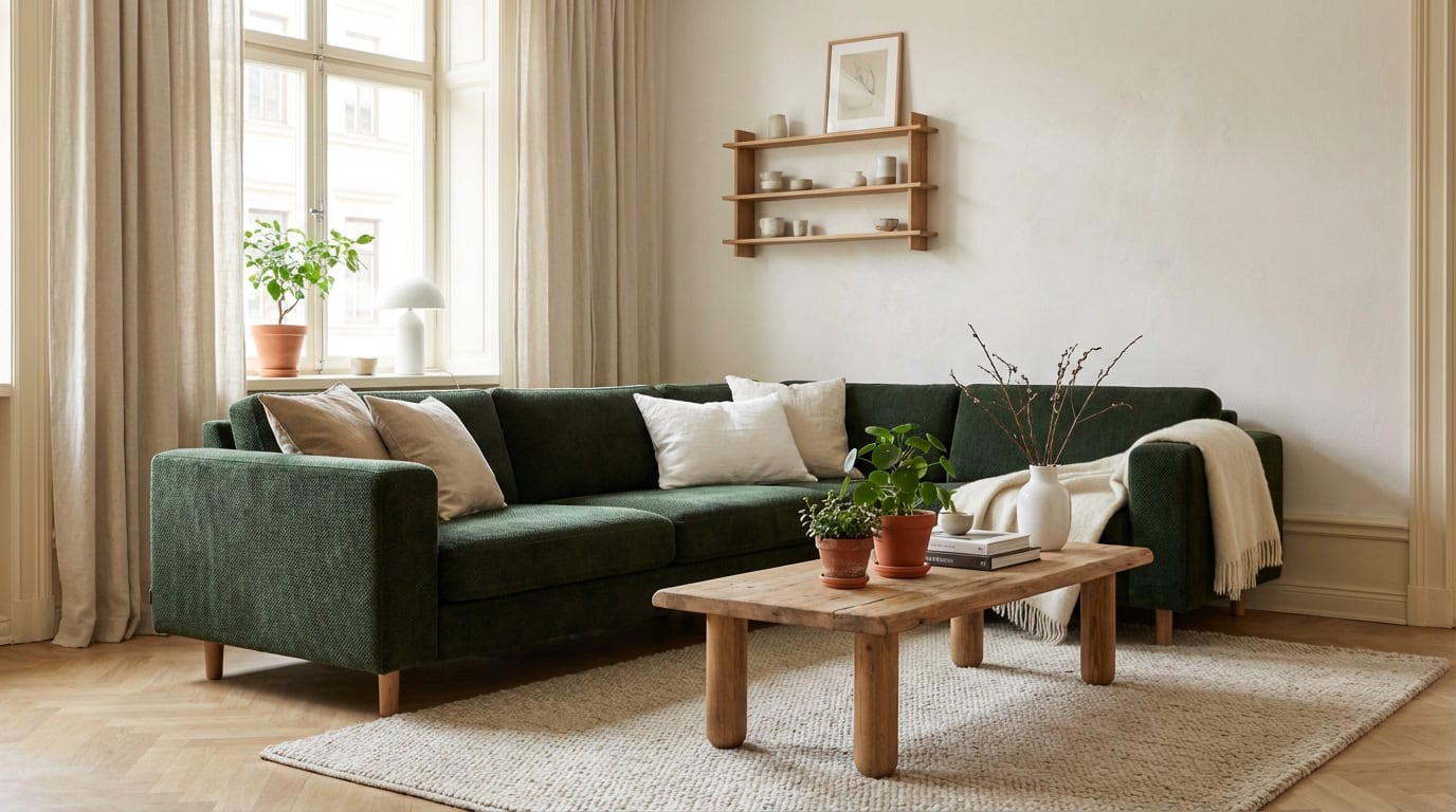 Quelle couleur associer avec un canapé vert foncé ? Les meilleures idées déco