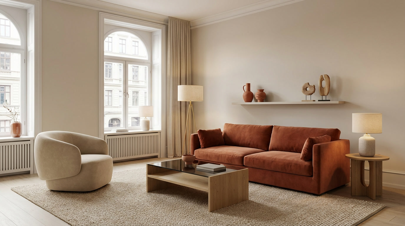 Salon terracotta et beige : l’alliance parfaite pour un intérieur chaleureux et tendance en 2026