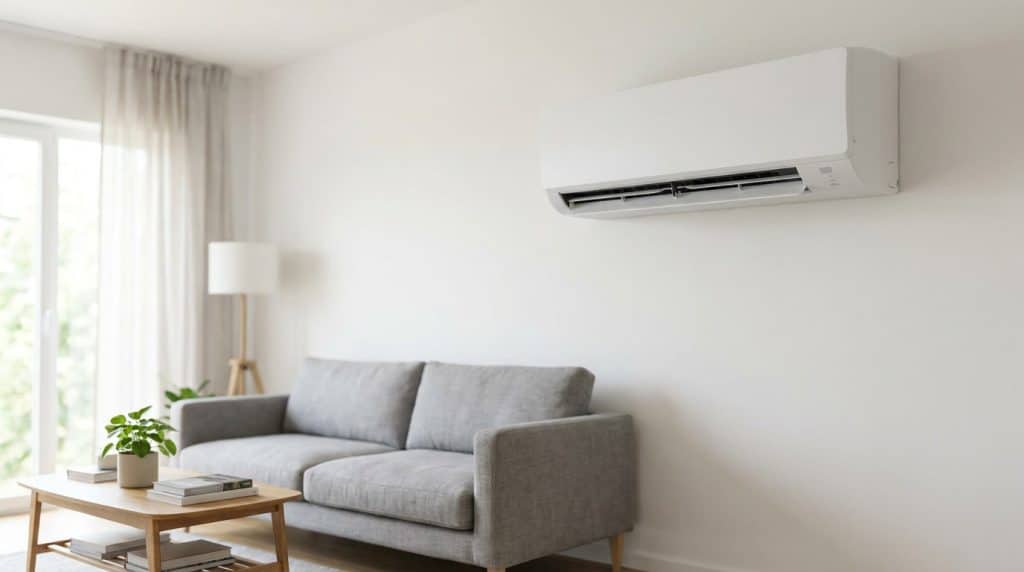 Climatiseur split blanc mural dans un salon